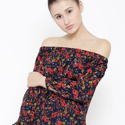 Sera Women Navy & Red Printed Off-Shoulder Top-picture-10