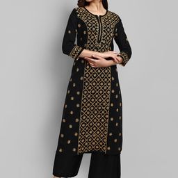 ADA Floral Embroidered Thread Work Cotton Kurta-image-20