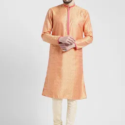 KISAH Men Pink & Yellow Printed Straight Kurta-image-49