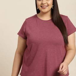 Sztori Women Plus Size Burgundy Solid T-shirt-picture-29