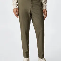 MANGO MAN Olive Green Solid Slim Fit Sustainable Trousers-image-73