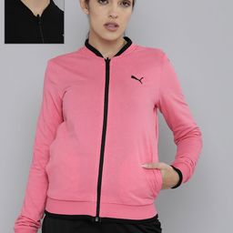 Puma Women Black Pink Reversible Outdoor Bomber Jacket-picture-12