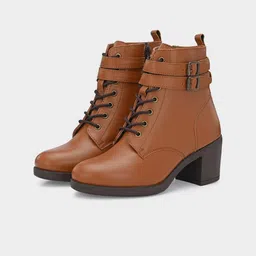 ADORLY Women Tan Synthetic Regular Boots WithLace Closure & Elevated Sole-53