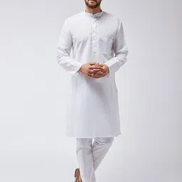 SOJANYA Men White Solid Kurta with Pyjamas-picture-22