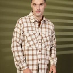 Chkokko Beige Relaxed Fit Checked Shackets-image-89