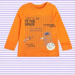 MINIKLUB Kids Orange Printed Full Sleeves T-Shirt-image-20