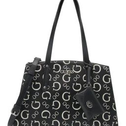 Guess Black Multi Printed Nevine Satchel Bag With Pouch-image-49