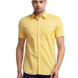 Parx Yellow Slim Fit Printed Shirt-image-81