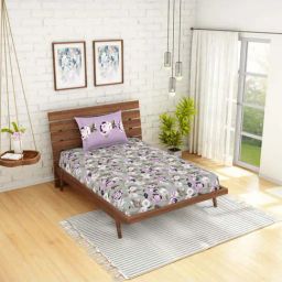 Spaces Atrium Plus Grey & Purple Cotton 210 TC Bed Sheet Set-image-64