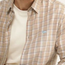 Andamen Khaki Cotton Slim Checks Shirt image 4