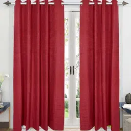 Saral Home Waffle Red 7 ft. Eyelet Door Curtains - Set of 2-23