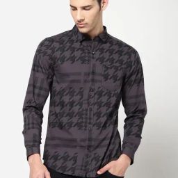 Wrangler Grey & Black Slim Fit Printed Shirt-image-20