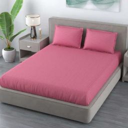 Living Roots Pink Polyester 120 TC King Bedsheet with 2 Pillow Covers-image-10