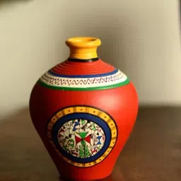 ExclusiveLane 6 Inch Terracotta Handpainted Warli Matki Shaped Vase In Red-image-59