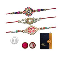 Rakhi Combo for Brother with Rakhi , Roli Chawal, Coin & Greeting Card-98