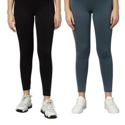 Omtex Black & Grey Mid Rise Sports Tights - Pack Of 2-image-18