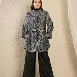 First Resort By Ramola Bachchan Grey Python Print Relaxed Fit Jacket-image-56