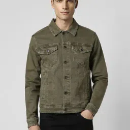 Van Heusen Green Cotton Slim Fit Denim Jacket-picture-25