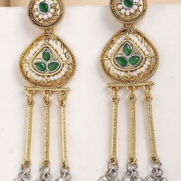KARATCART Gold Plated Kundan Studded Contemporary Drop Earrings-11