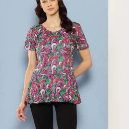 Aarika Multi-Color Nylon Printed Short Sleeves Swimsuit With Cap-4