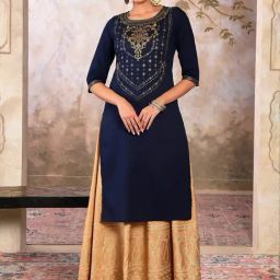 Aurelia Blue Cotton Printed Straight Kurta-picture-27