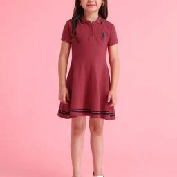 U.S. Polo Assn. Girls Rust Solid Polo Dress-image-44