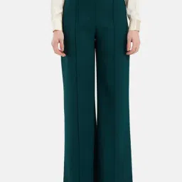 Kazo Green Polyester Straight Fit High Rise Trousers-image-21