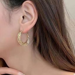 PolluxCraft Korean Gold Plated Artificial Stones Studded Circular Shaped Hoop Earrings-picture-45