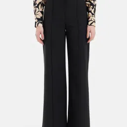 Kazo Black Polyester High Rise Trousers With Belt-image-49