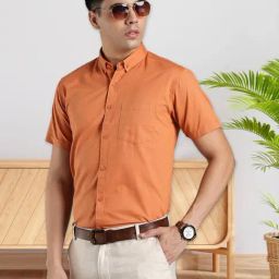 Kuons Avenue Metallic Orange Oxford Cotton Solid Shirt-picture-43