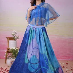SAPTRANGI Printed Semi-Stitched Lehenga & Unstitched Choli & Cape-picture-55