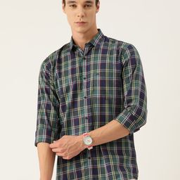 Peter England Casuals Slim Fit Tartan Checked Casual Shirt-image-55