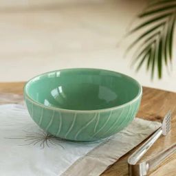 ExclusiveLane Sea Green Ceramic Hand Glazed Microwave Safe Serving Bowl (1.41 L)-38