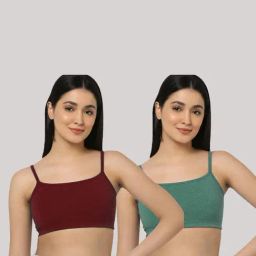 AROUSY Green & Maroon Cotton Beginner's Bra - Pack Of 2-image-63