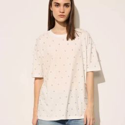 Only Cloud Dancer Cotton Regular Fit Embellished T-Shirt-picture-4
