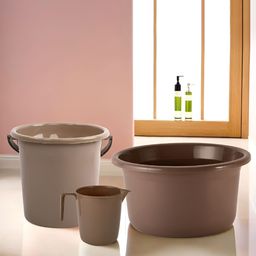 Aura Brown 3 piece Solid Plastic Bath Accessories Set-image-92