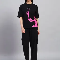 GRIFFEL Self-Design Oversized-Fit Pure Cotton T-Shirt & Track Pants Co-Ord Set-picture-6