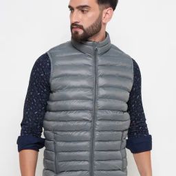 Duke Grey Slim fit Solid Puffer Jacket-image-61