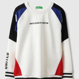United Colors of Benetton Boys White Pure Cotton Colorblock Sweatshirt-image-100