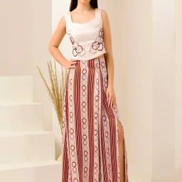 First Resort By Ramola Bachchan Pink And Red Embroidery Mid Rise Fitted Maxi Skirt-17