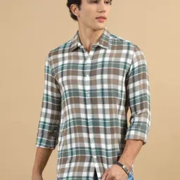 Bushirt Saddle Brown Cotton Polyblend Regular Fit Checks Casual Shirt-image-38
