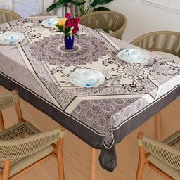 Homerz Brown Floral Cotton 6-Seater Table Cover-31