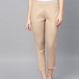 W Women Beige Regular Fit Solid Regular Cropped Trousers-27