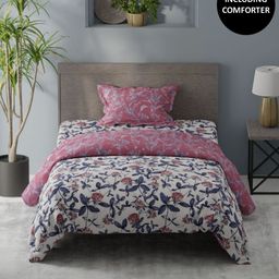 KOPA Pink & Navy Blue 3 Pcs Floral Printed Cotton Single Comforter & Bedsheet Set-30