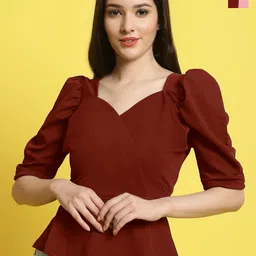 Metronaut Women Pack Of 2 Sweetheart Neck Puff Sleeves Crop Top-picture-29