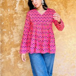 DECORIS Women Floral Print V Neck A-Line Top-picture-32