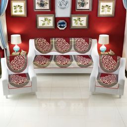 BIGGER FISH Maroon Cotton Sofa Cover-image-56