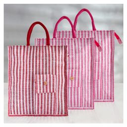 Kuber Industries Shopping Bag  Jute Carry Bag  Zipper Grocery Bag with Handle  Reusable Shopping Bag  Carrying Bag With Front Pocket  Lining-Grocery Bag  Medium  Pack of 3  Multi-86