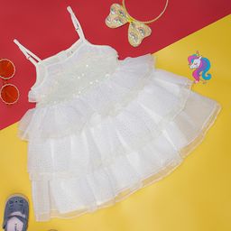 Pantaloons Baby Sleeveless Sequin Embellished Layered Dress - Bright White-image-70