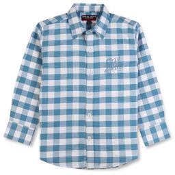 GINI & JONY Cotton Full Sleeves Checks Shirt with Text Embroidery - Blue-image-41